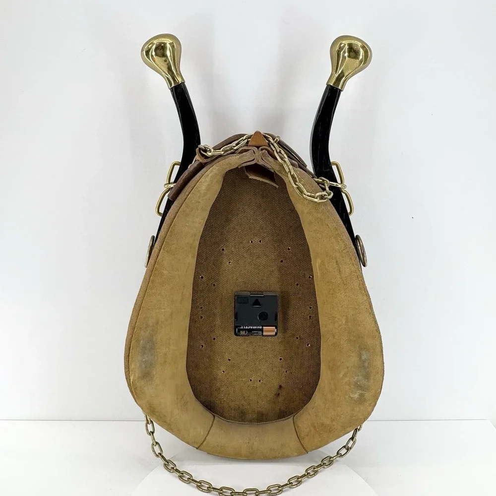Horse Collar Mounted Wall Clock Western Equestrian Decor Leather & Brass‎ Tested